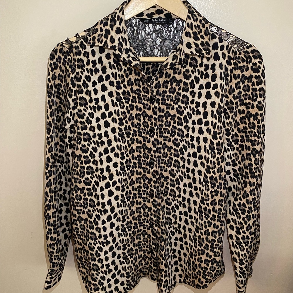 Zara Leopard Print Button Shirt/Top